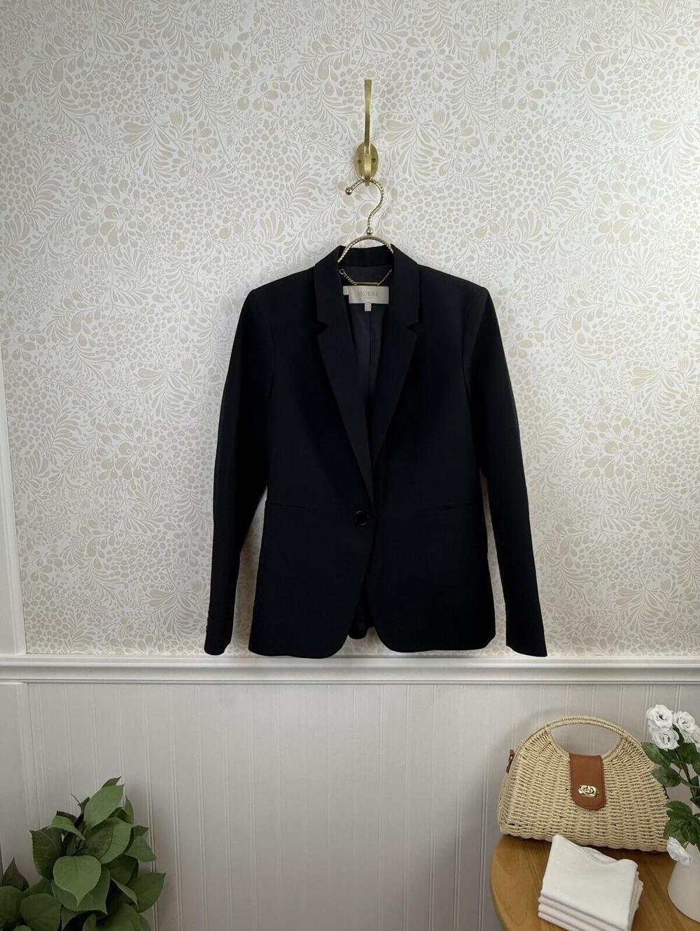 Hobbs London Women's Single Button Tailored Dark Navy & Black Blazer - Size - 6